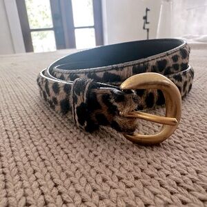 Leopard belt. Size Medium. Calf hair with brushed gold hardware.